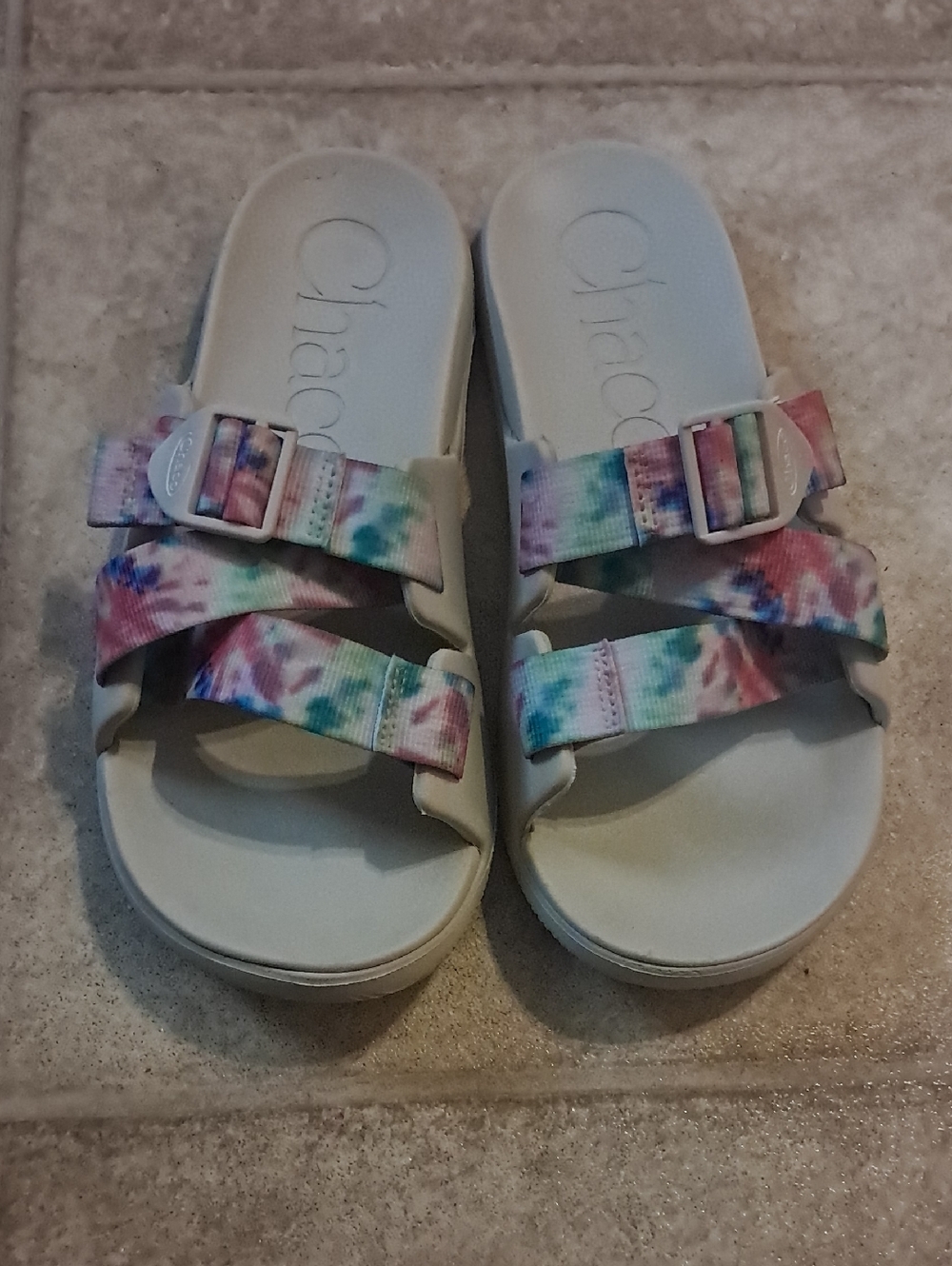 Chaco Women's Chillos Slide Sandals Adjustable Colorful Multicolor Tie Dye